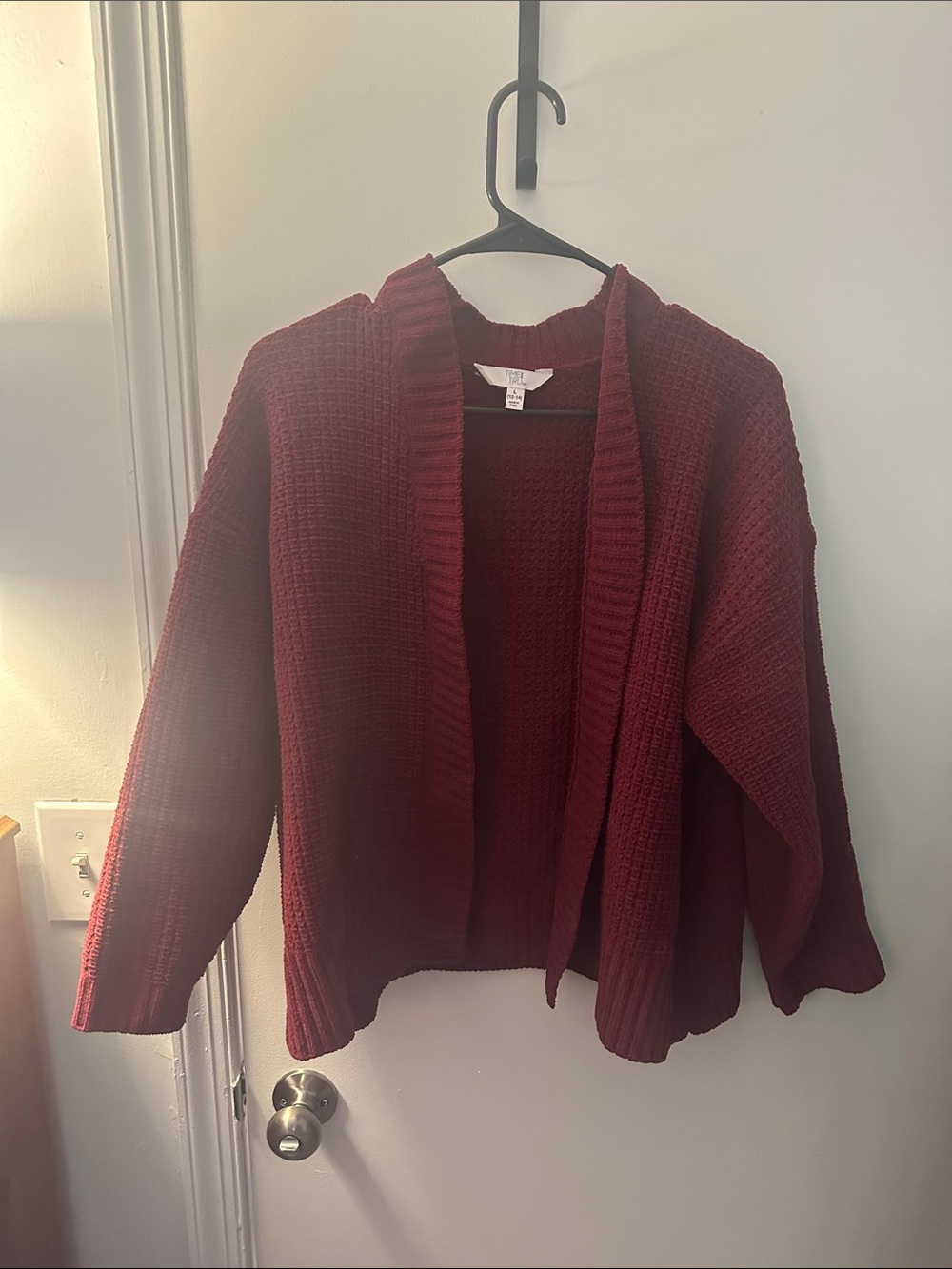 Time and Tru Open-Front Chunky Cardigan - Burgundy